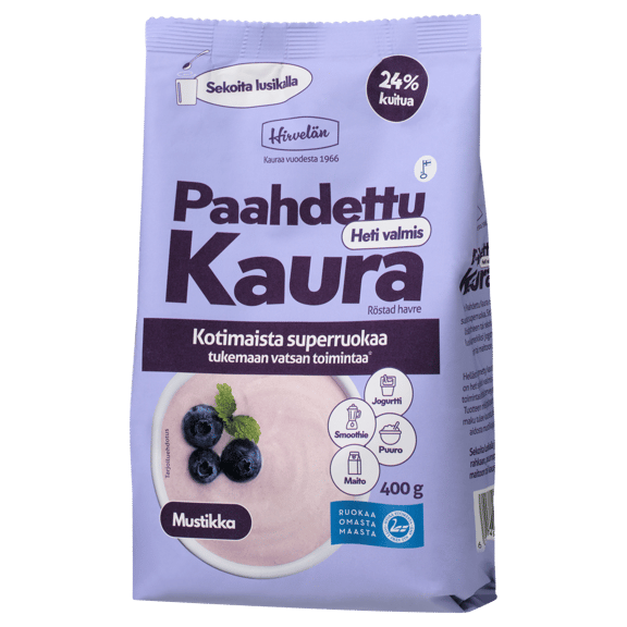 Hirvelän Paahdettu Kaura Mustikka 400 g