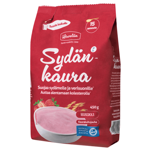 Hirvelän Sydänkaura Mansikka 450 g