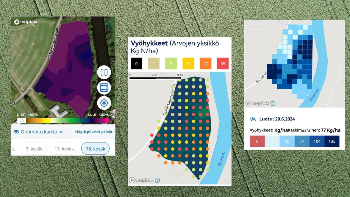 Sateliitti- ja karttakuvia pellolta