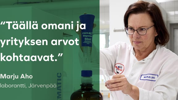 Marju on viihtynyt myllyn laboratoriossa kohta 34 vuotta